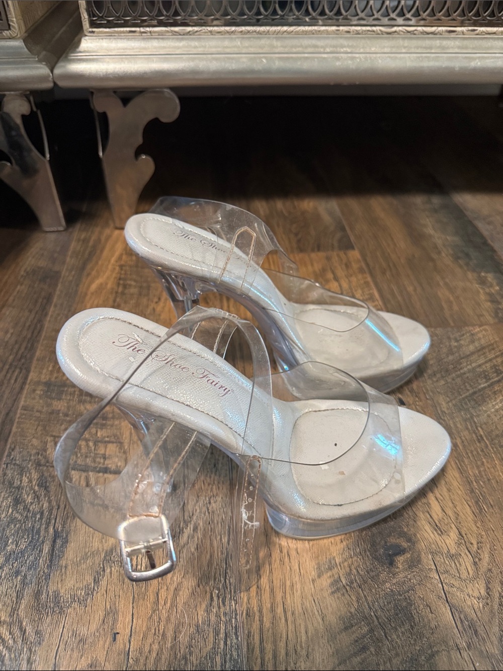 Transparent PVC Strap Heeled Sandals in White/Clear